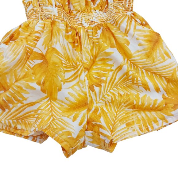 Janie and Jack Romper Girls 3 Yellow Smocked Palm Print Square Neck 100% Cotton - Picture 3 of 11